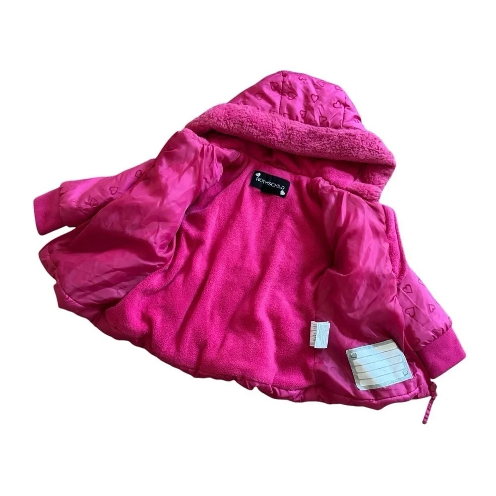 Rothschild Pink Hearts Puffer Jacket Hooded Full Zip Baby Girl 18M